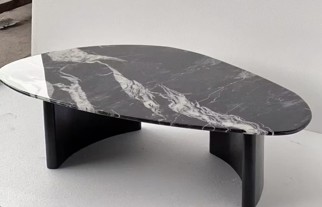 Oval Black marble office desk