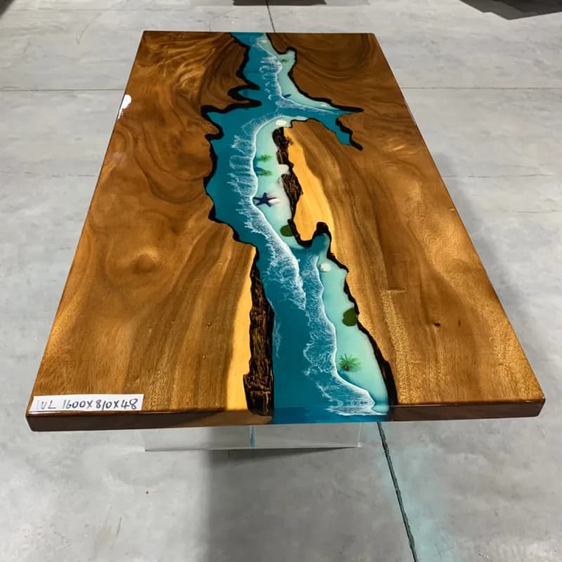 Unique Design Vintage Furniture Walnut Wood River Table Clear Epoxy Resin Wood Table Dining Table