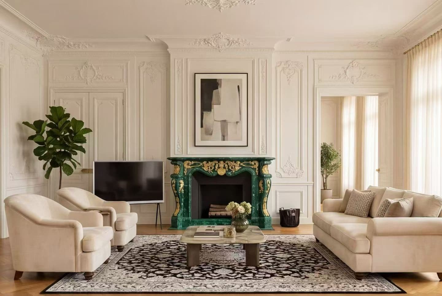 Vintage Green Fireplace 