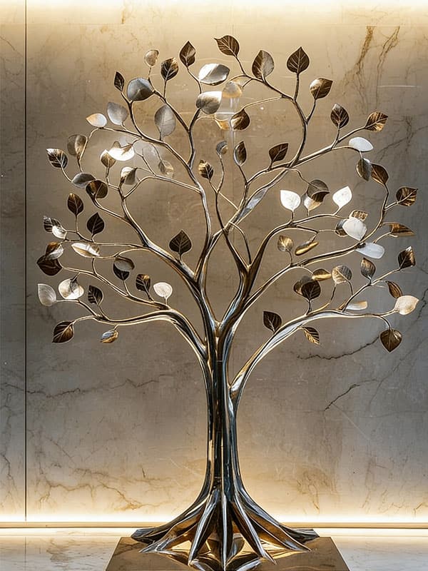 Stainless steel tree-shaped sculpture
